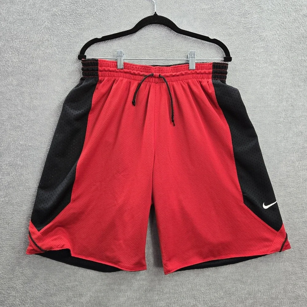 VINTAGE Nike Men Activewear Shorts 30 Red Black Swoosh Embroidery Reversible Y2K
